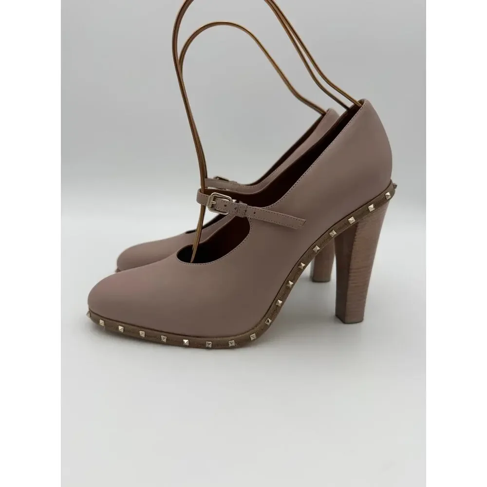 Valentino Soul Lovestud Rockstud Mary Janes Pumps Pink Leather Size 38 / 8